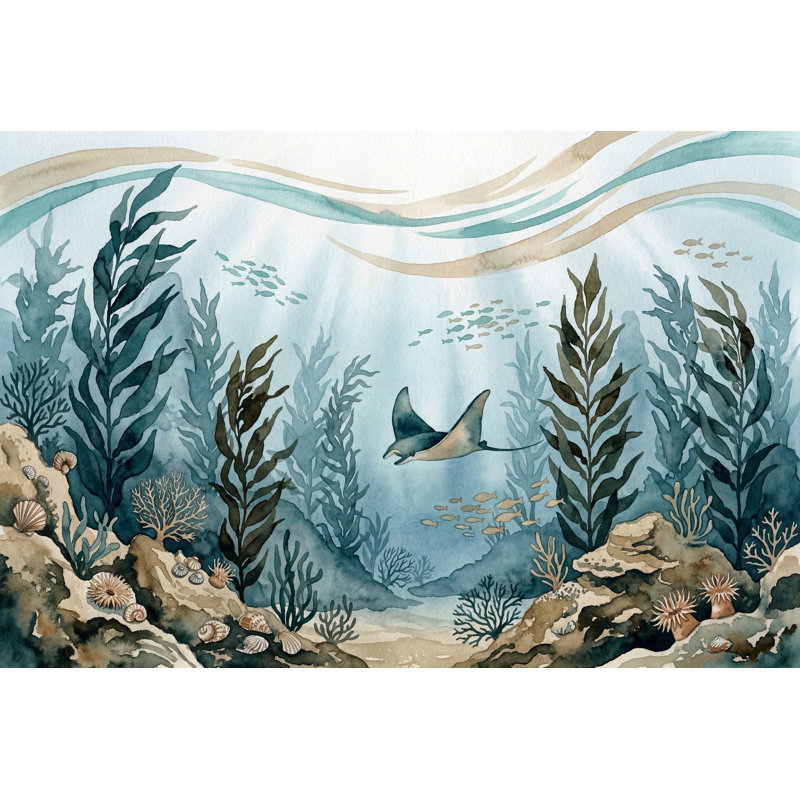 Papier peint sous-marin aquarelle amovible, 140 po x 108 po, Texturé non collé