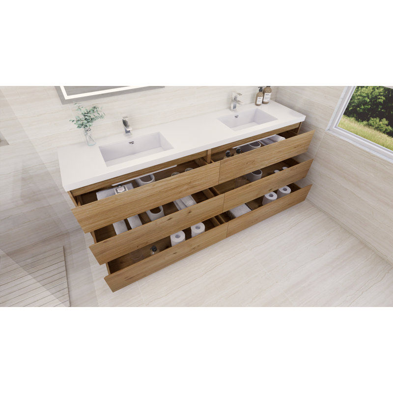 Ensemble de meuble-lavabo double 84 po Ferrari, Chêne naturel