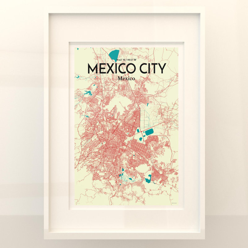 Mexico City Map in Tricolour 1 Piece Wall Art, 27.6cm H x 19.7cm W x 0.05cm D