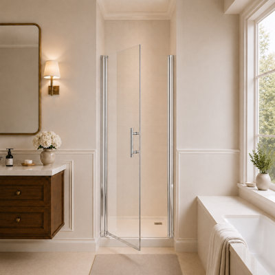 34-35.4" W x 72" H Pivot Shower Door with 1/4" 6mm Tempered Glass, Chrome