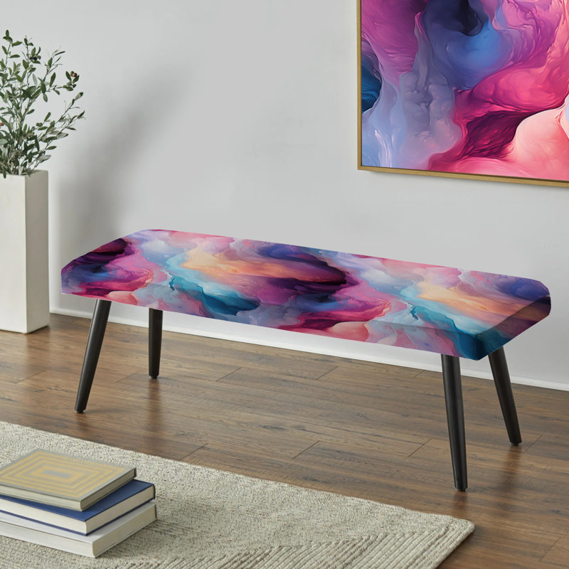 Banc noir rembourré en marbre multicolore Cosmic Marble Nebula