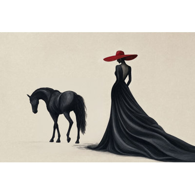 Adhésif mural femme élégante sur un cheval noir