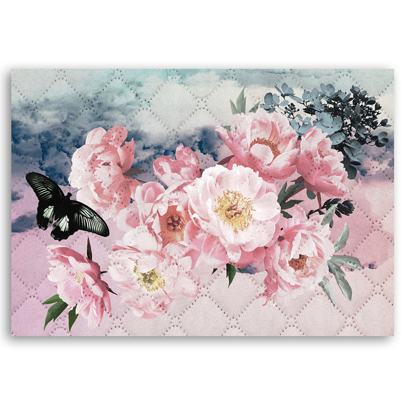 Pink Flowers And Butterfly - No Frame Print on Canvas, 60cm H x 90cm W