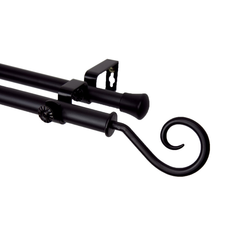 Adjustable Black Steel Scroll Double Curtain Rod 28"-48"