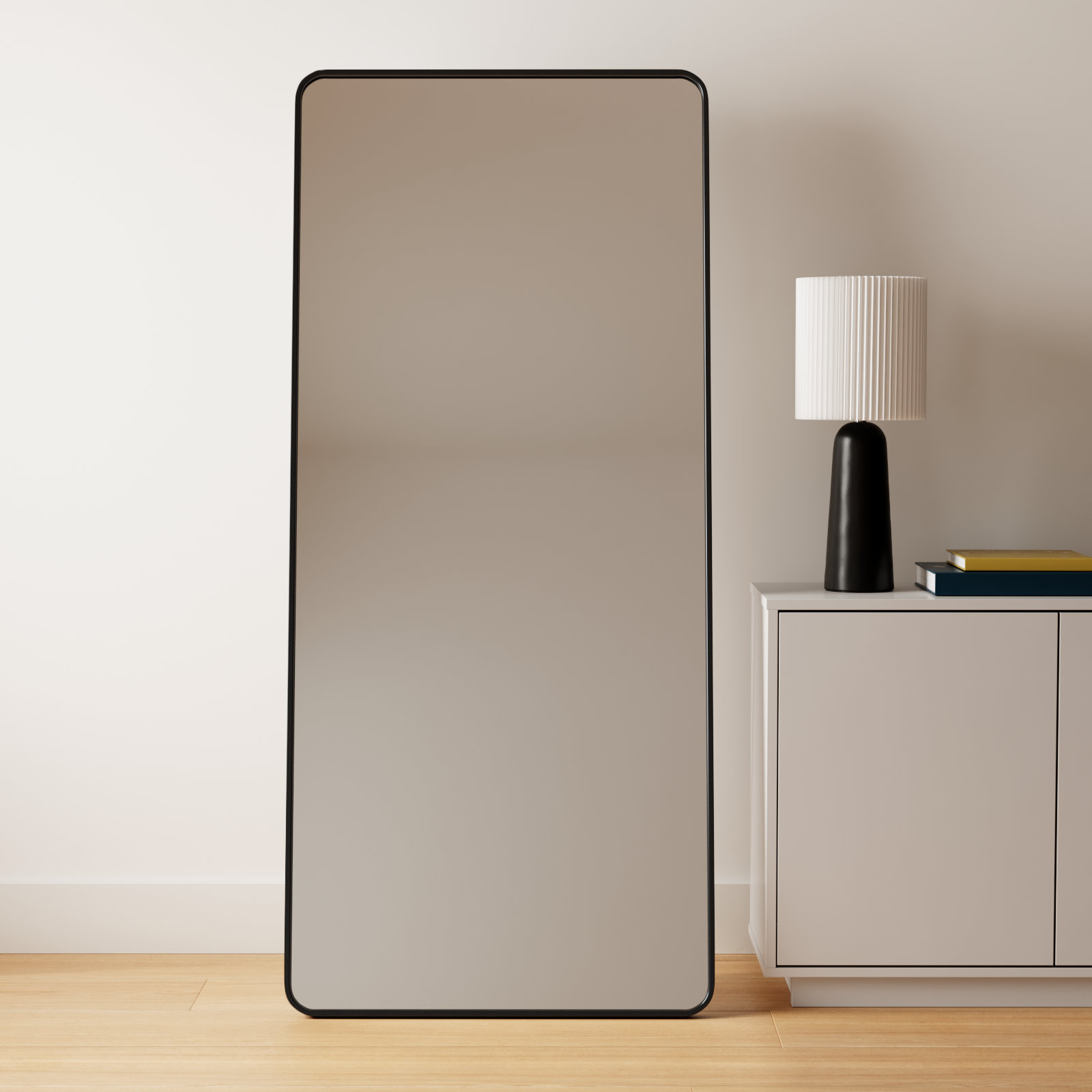 Sabine Metal Rounded Rectangle Floor Mirror, Black, 72" x 32"