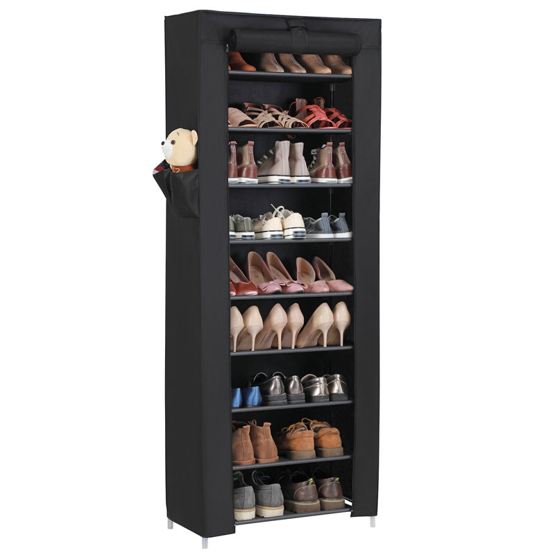 Range-chaussures à 10 niveaux Ebern Designs, peut contenir jusqu'à 25 paires, 22,8 x 11 x 63 pouces, Noir, noir, noir, noir