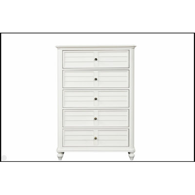 Commode côtière de style transitionnel avec finition blanc antique, tiroirs en queue d'aronde et glissières à roulement à billes pour un fonctionnement en douceur