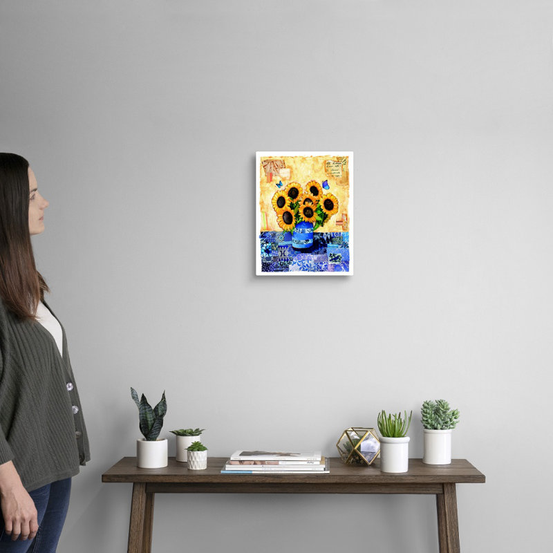 Art mural sur toile Vase tournesol, Toile tendue, H 11 po x l 14 po x P 1,25 po