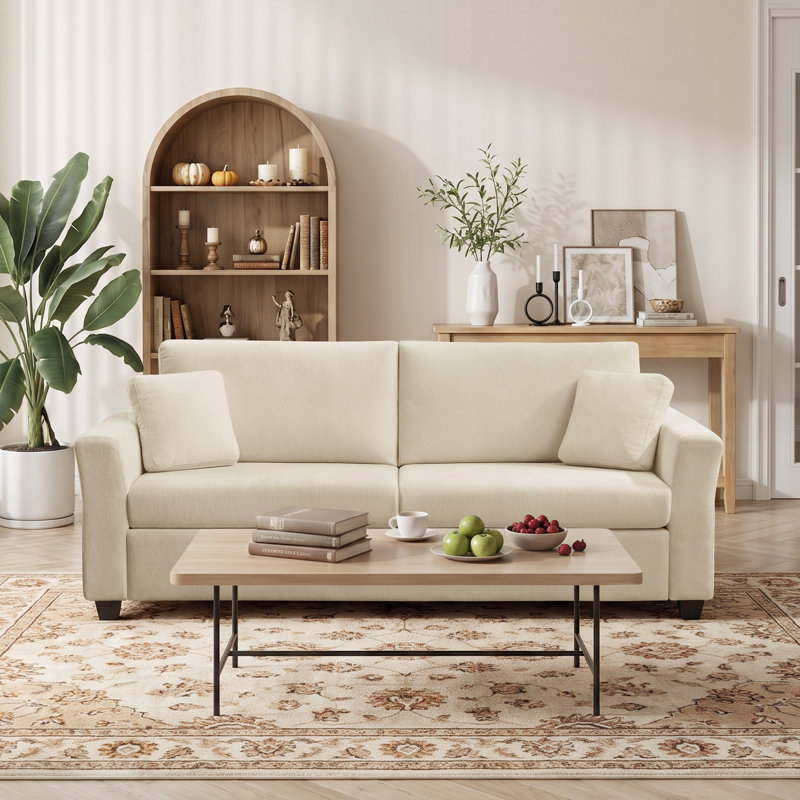84.65'' Modern Upholstered Sofa, Beige, 33.86" H x 84.65" W x 31.5" D
