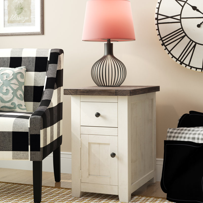 Hemsworth Solid Wood End Table with Storage, White