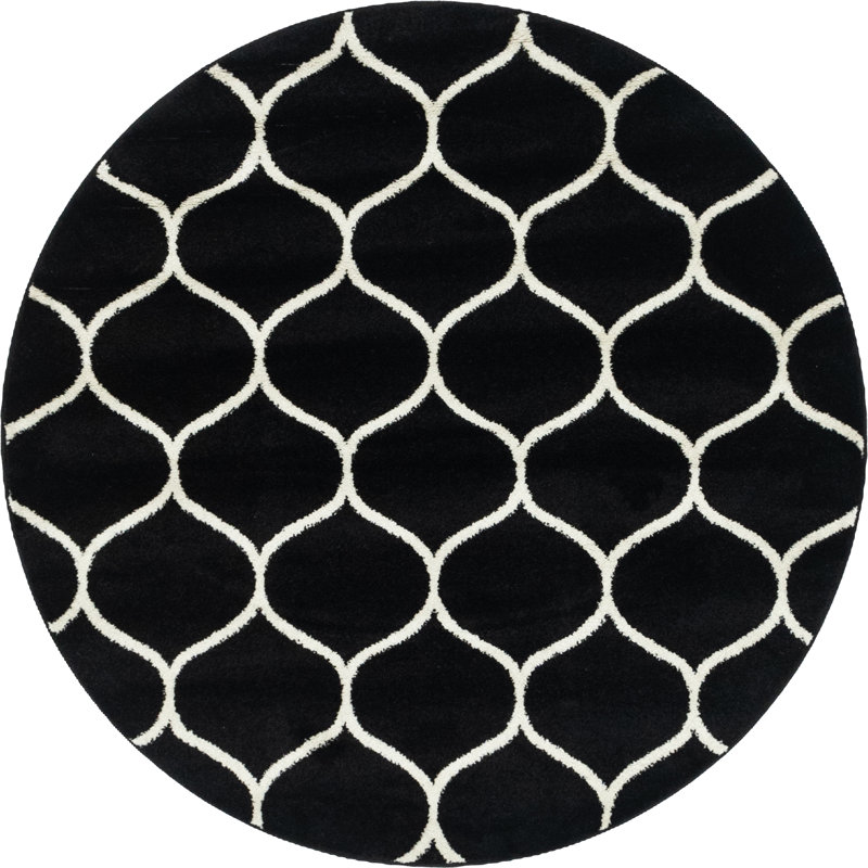 Tapis noir à motif géométrique Bruges, Rond 5 pi 3 po