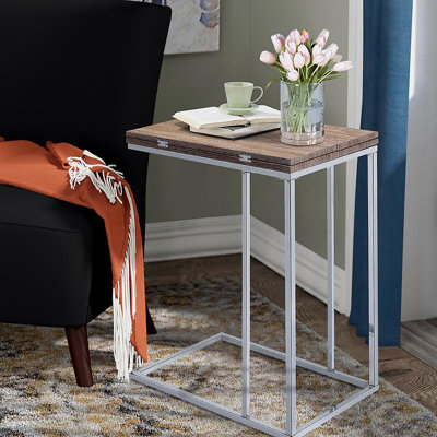 Table d'appoint en chêne patiné et chrome