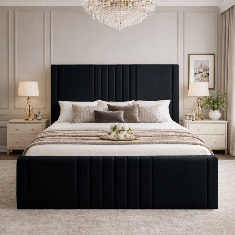 Haisley Upholstered Storage Bed Frame, Black, Double (4'6)