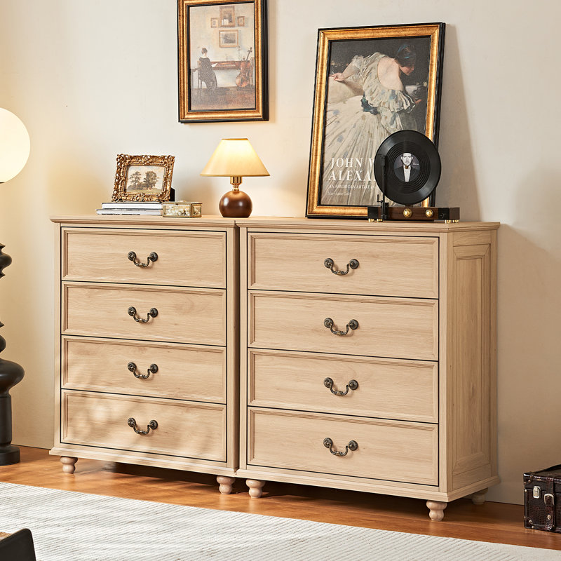 Farmhouse 4 Drawer Dresser For Bedroom, 37" Tall Rustic Chests Of Drawers W/ 4 Solid Wood Feet, Mid Century Modern Wooden Closet Storage Dressers Organizer For Living Room, Hallway