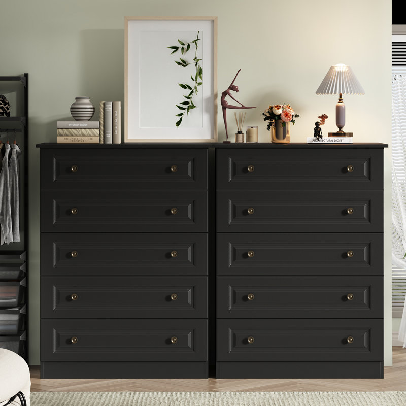 Ensemble de 2 commodes à 5 tiroirs modernes en bois l 29,5 po, Noir