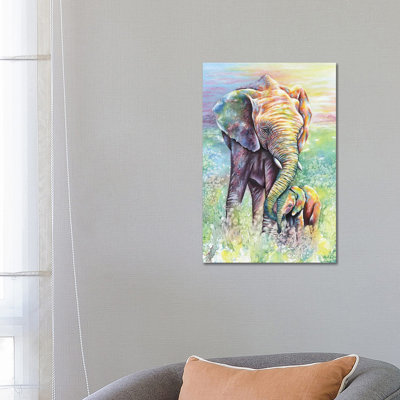 Mother & Baby Elephant Rainbow Colours by Michelle Faber - Painting on Canvas