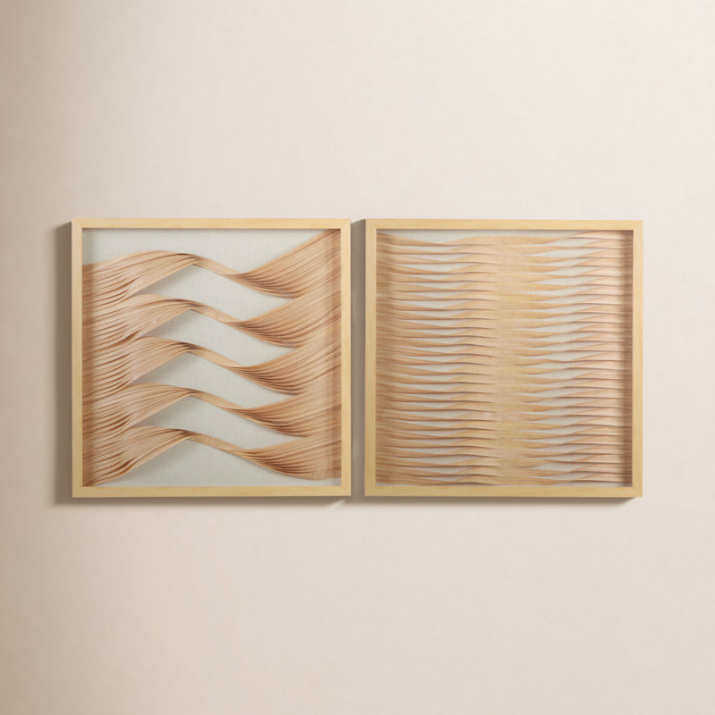 2 Piece Framed Wood Ribbon Shadow Boxes Wall Décor Set