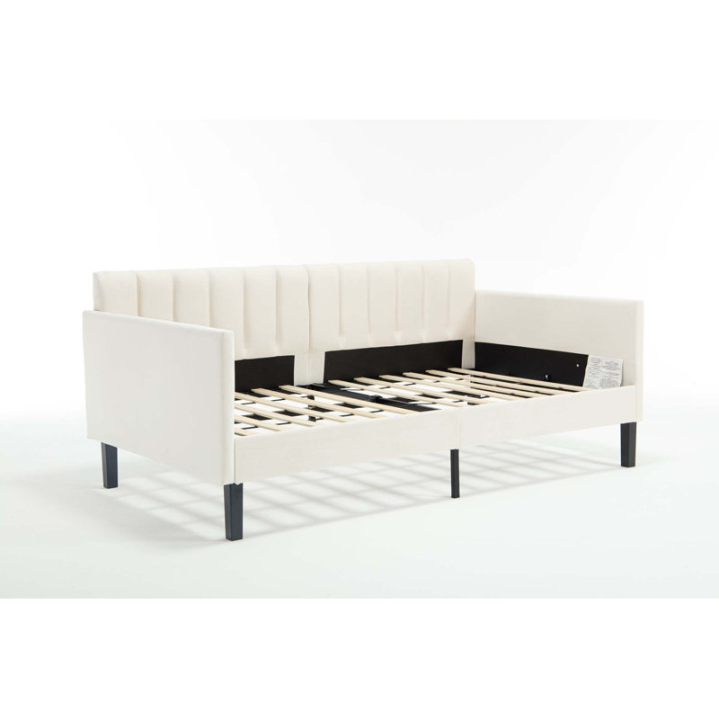 Elena Twin Size Upholstered Daybed, Twin, Ivory Velvet