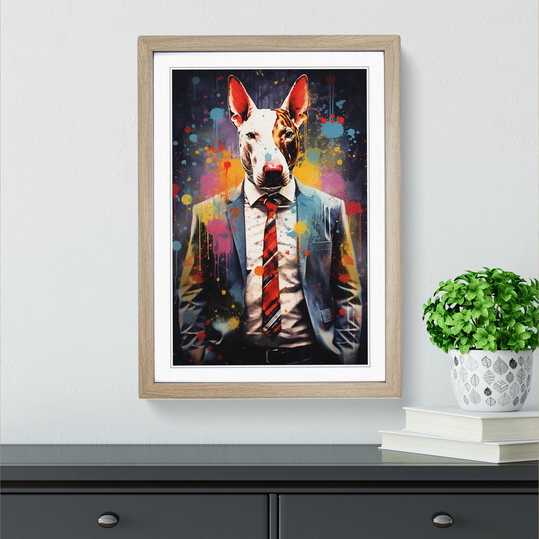 English Bull Terrier Tachisme - Single Picture Frame Print on Wood