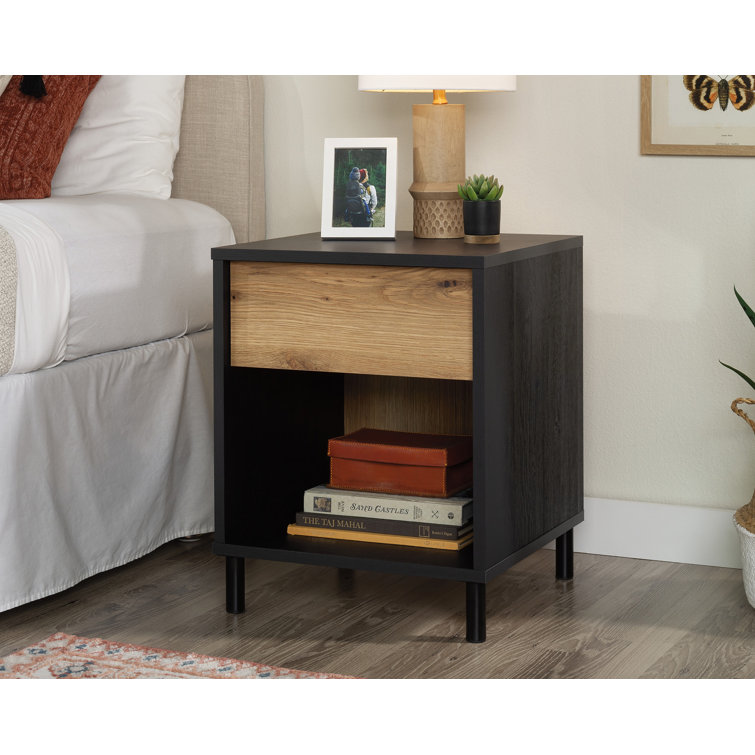 Tall Nightstand, Bedside Table with 1 Drawers and Storage Shelf, Indus