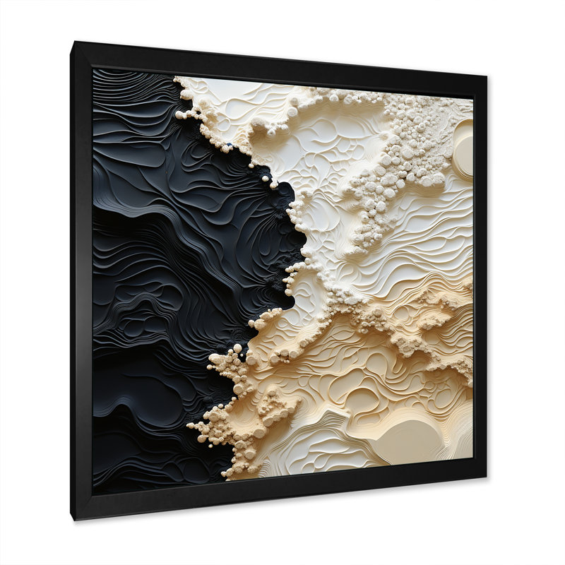 Abstrait crème et noir liquide, reproduction d'art sur toile côtière, Cadre photo unique, H 30 po x l 30 po, Noir
