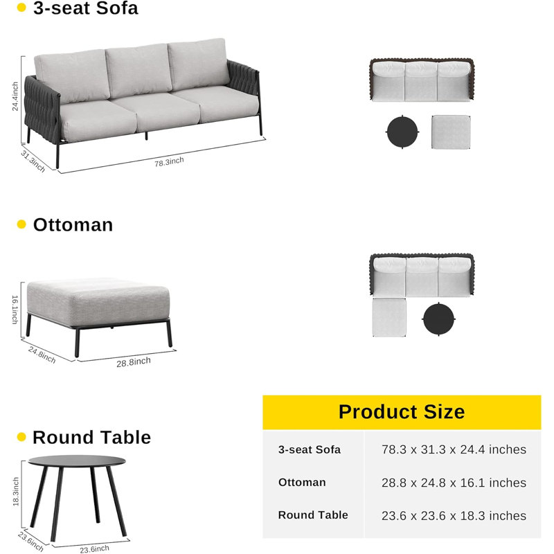Ensemble de canapé modulaire d'extérieur avec table basse ronde Ehat Oak Life Chatter, Coussin gris / cadre gris
