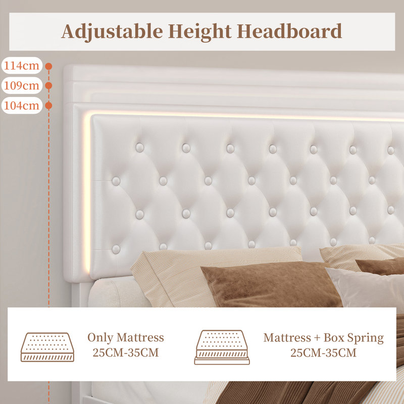Bed, Double(4'6), White, PU
