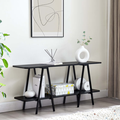 Celine 47" Contemporary Modern Console Table with 2 Shelves in Black