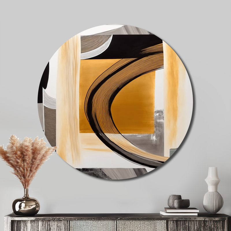 Glam Art déco abstrait III - Art abstrait rond en métal, H 36 po x l 36 po