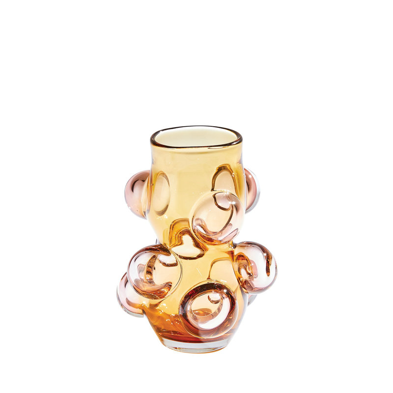 Bubbled Handmade Glass Table Vase, 9.25" H x 7.25" W x 7.25" D