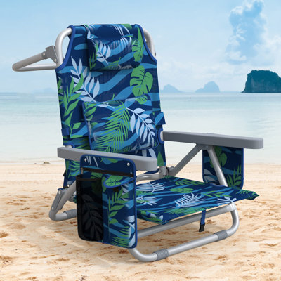Backpack Beach Chair Reclining, Portable Folding Beach Chairs with 5 Adjustable Positions, Built-in Cooler & Backpack Straps