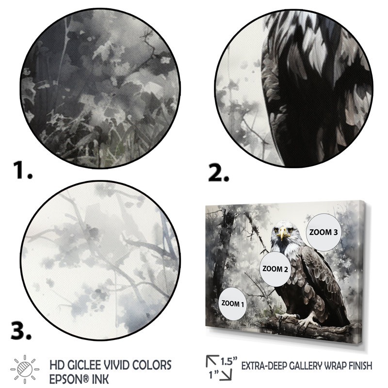 «Grey Eagle Shadows Of Serenity», reproduction d'art sur toile, Argent, H 40 po x l 30 po x P 1,5 po