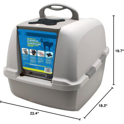 Catit Airsift Jumbo Hooded Cat Litter Pan, Warm Gray/White