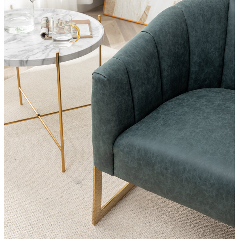 Fauteuil demi-tonneau rembourré l 30 po Romy, Similicuir bleu