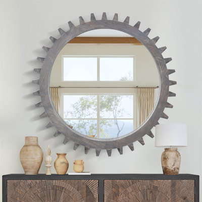 Miroir décoratif en forme de meuble vintage rétro en bois de 42 po x 42 po pour le vestibule du salon de la salle de bain ou assemblé à votre goût.