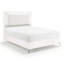 Grand lit blanc avec tête de lit tapissier en faux marbre et pieds en métal