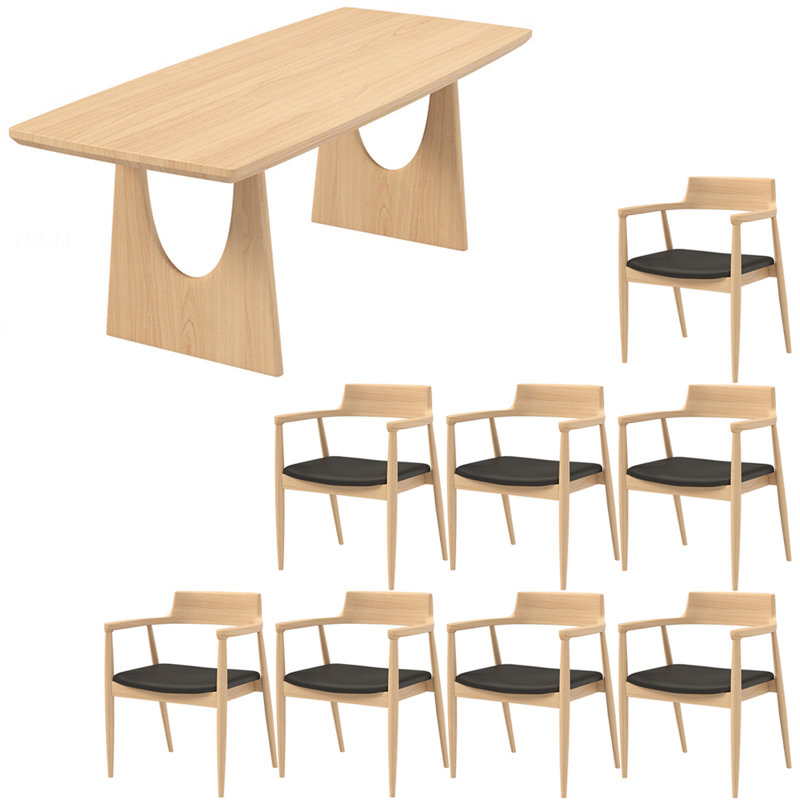 Japanese style solid wood dining table set, 29.5"H x 78.7"L x 31.4"W
