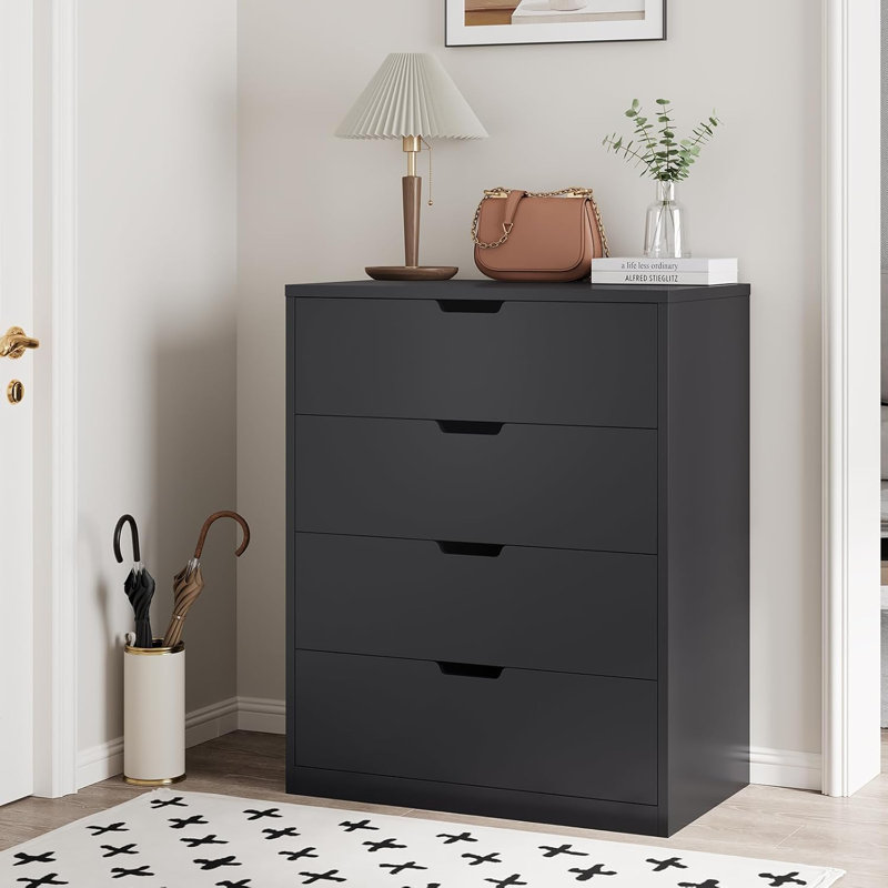 4 Drawer Dresser,  Chest Of Drawers For Bedroom,Closet Dressers With Drawers For Living Room, Entryway, Hallway, Black