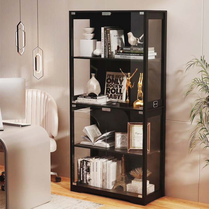  Vitrine avec portes en verre, vitrine à 4 niveaux, vitrine avec 3 lumières colorées pour objets de collection, armoires de rangement avec capteur de corps humain