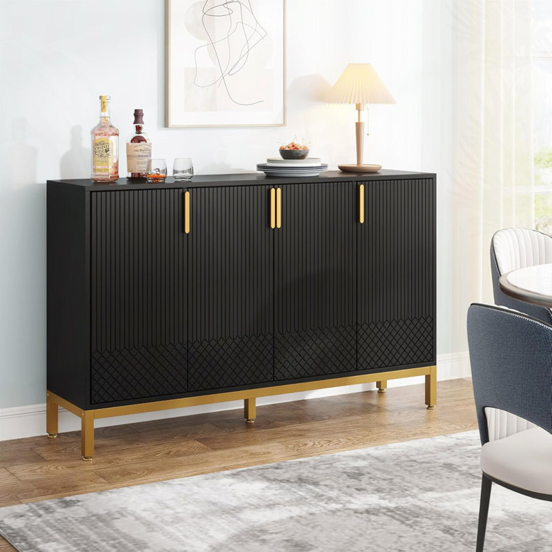Buffet 4 portes avec rangement, Noir