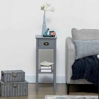 Table de bout à 2 niveaux avec tiroir, table de bout étroite avec tablette inférieure HOMcom, pour le salon ou la chambre à coucher, gris, table
