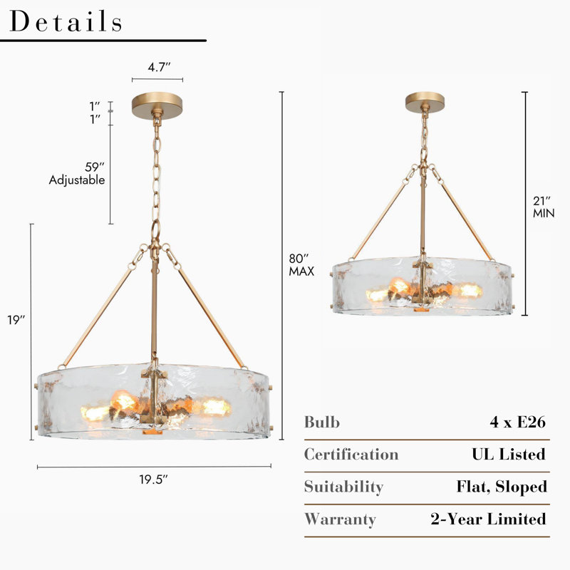 Hanshelmut 4 - Light Modern Shaded Drum Chandelier with Texture Glass