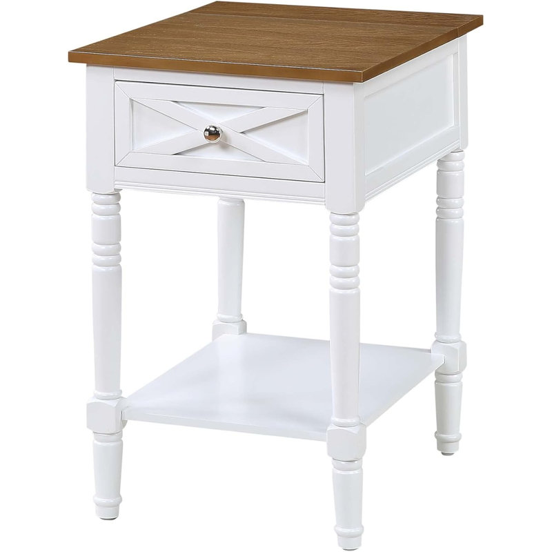 Country Oxford End Table With Built-In Charging Station, Dual Outlets, USB Ports, And Extended Power Cord