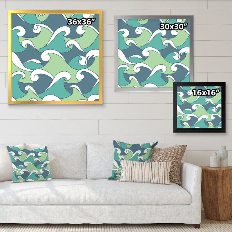 Vagues abstraites - reproduction sur toile, H 36 po x l 36 po x P 1,5 po, Cadre photo argenté