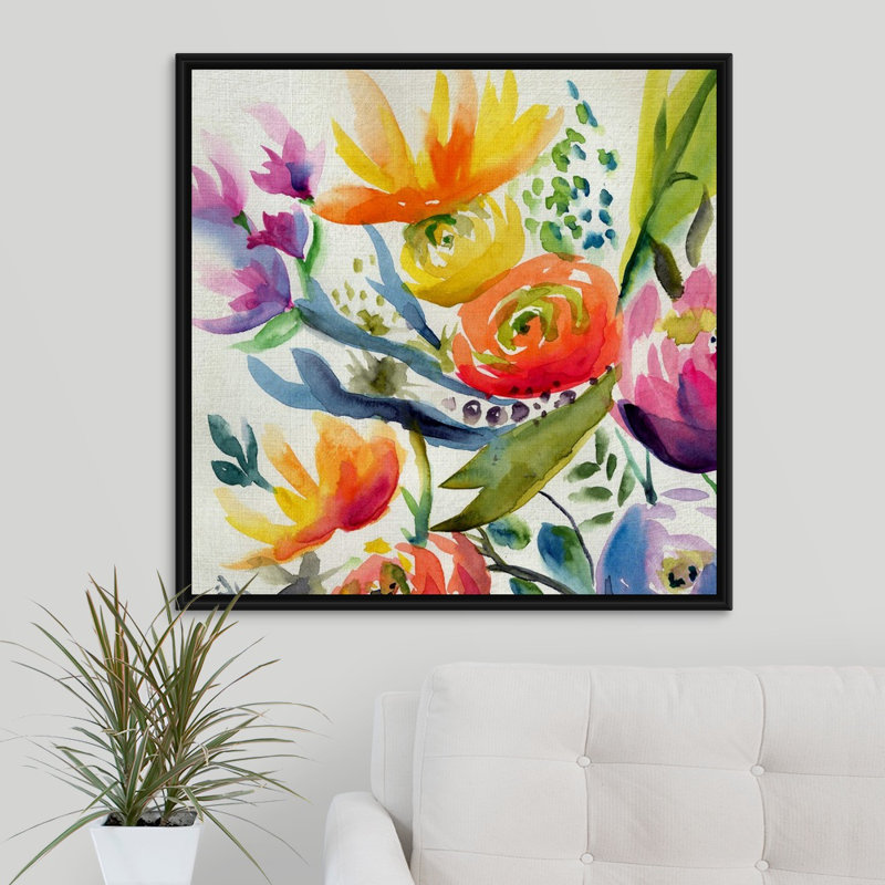« summer spectrum iv », peinture sur toile, Cadre flottant noir, H 13,7 po x l 13,7 po x P 1,75 po