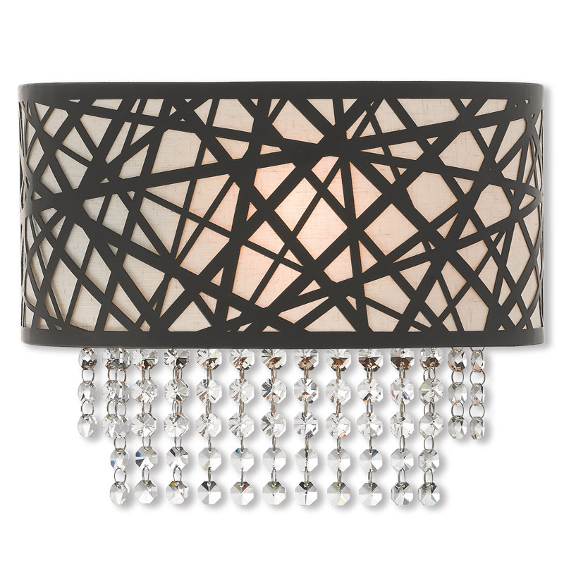 Crystal and Steel Flush Mounted Sconce, Bronze