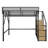 Queen Size Metal Loft Bed with Stairs, Storage Shelves & Wardrobe, High Loft Bed Frame for Kids Teens Adults, Black
