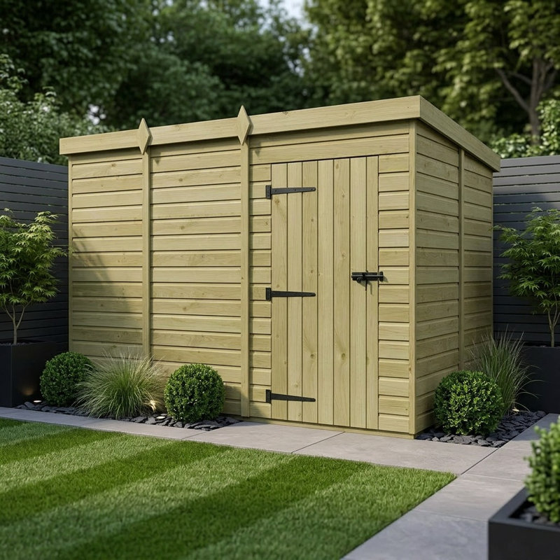 Total Sheds 11ft x 9ft Pent Garden Shed - Single Door - No Windows - Pressure Treated Timber - UK Manufactured