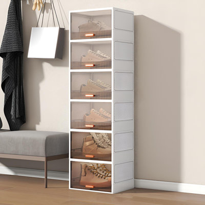 Boîte à chaussures rabattable pliable, armoire à chaussures en plastique transparent
