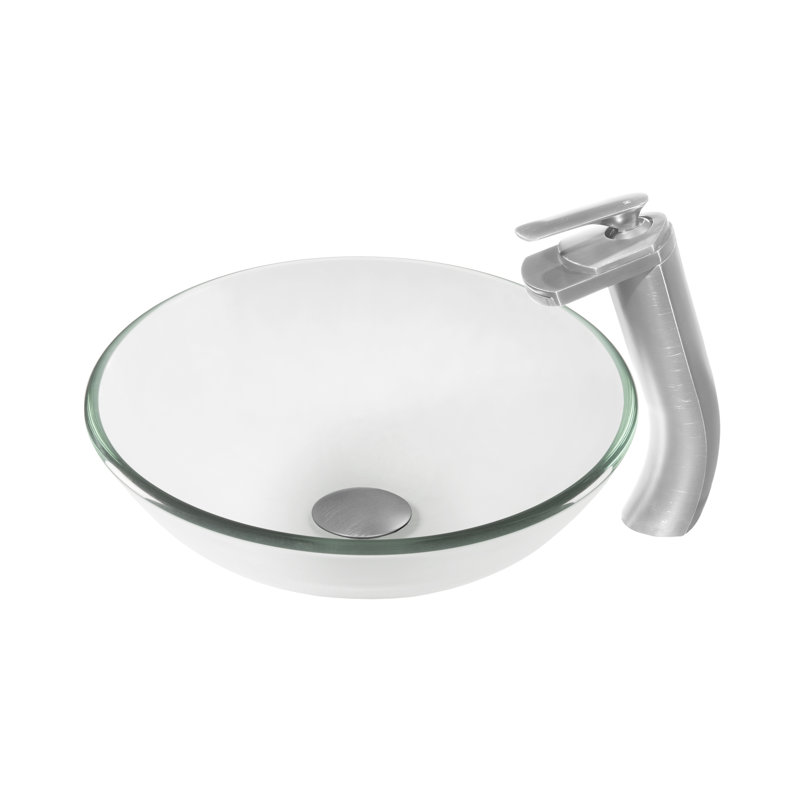 Novatto 16'' Clear Glass Circular Bathroom Sink with Faucet
